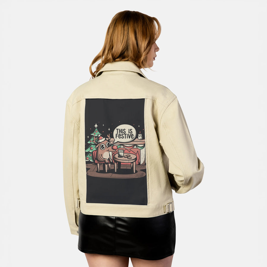 thisisfestive patch on female atelier canvas jacket in tan