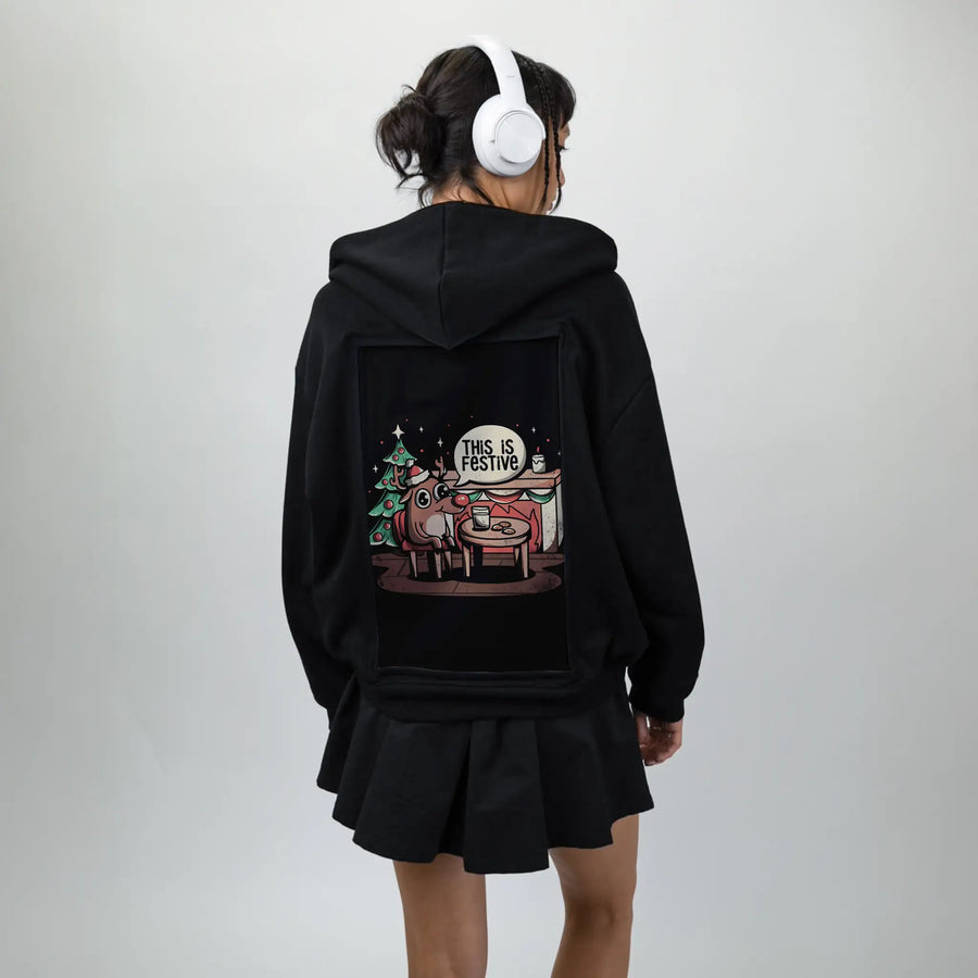 thisisfestive patch on female essential zip hoodie in after hours