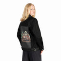 thisisfestive patch on female og denim jacket in raven