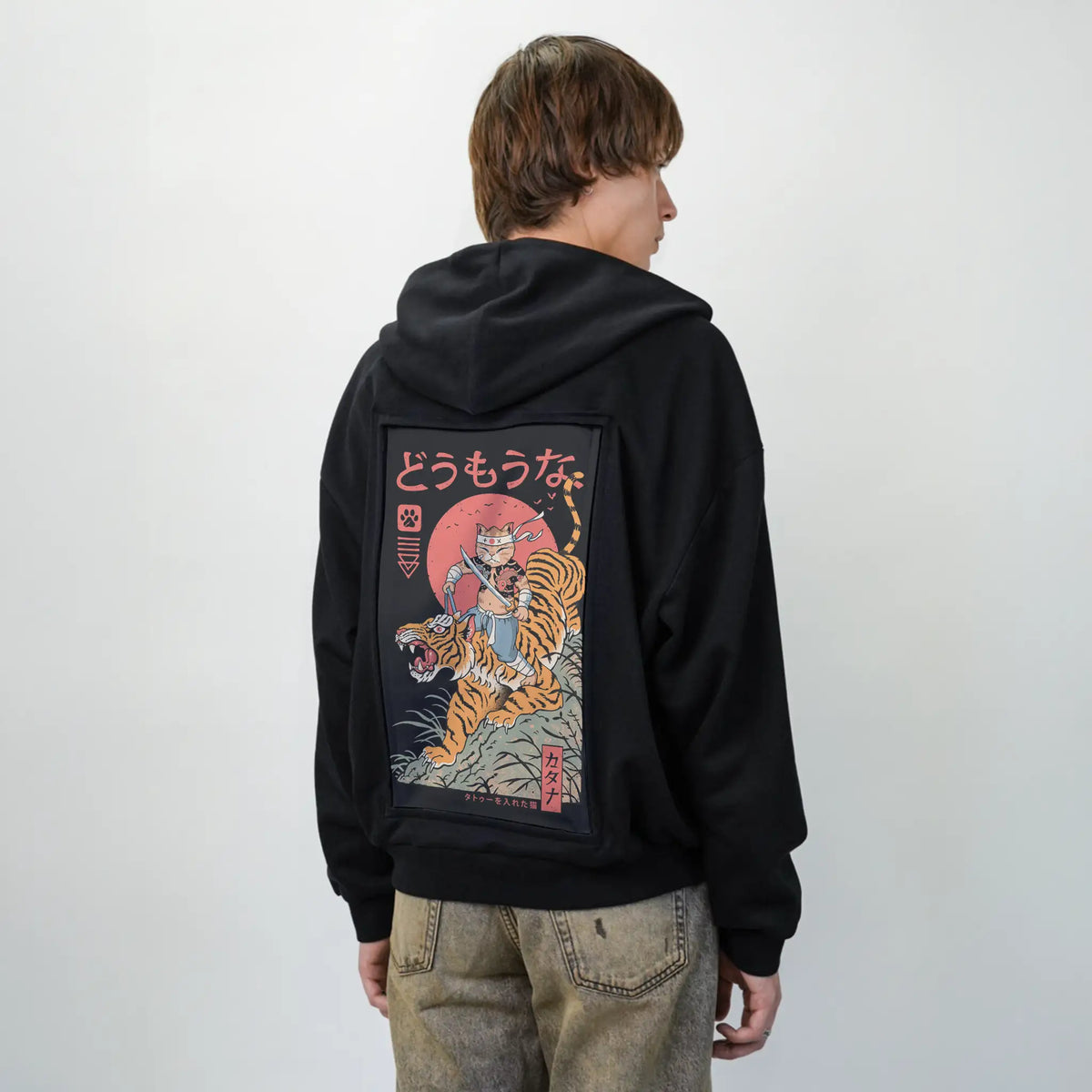tigercatana patch on male essential zip hoodie in after hours