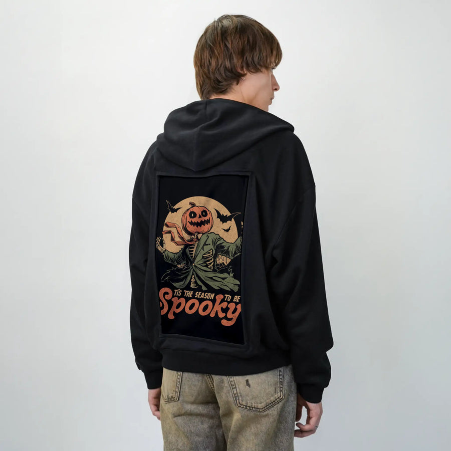 tobespooky patch on male essential zip hoodie in after hours
