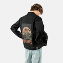 tobespooky patch on male og denim jacket in raven