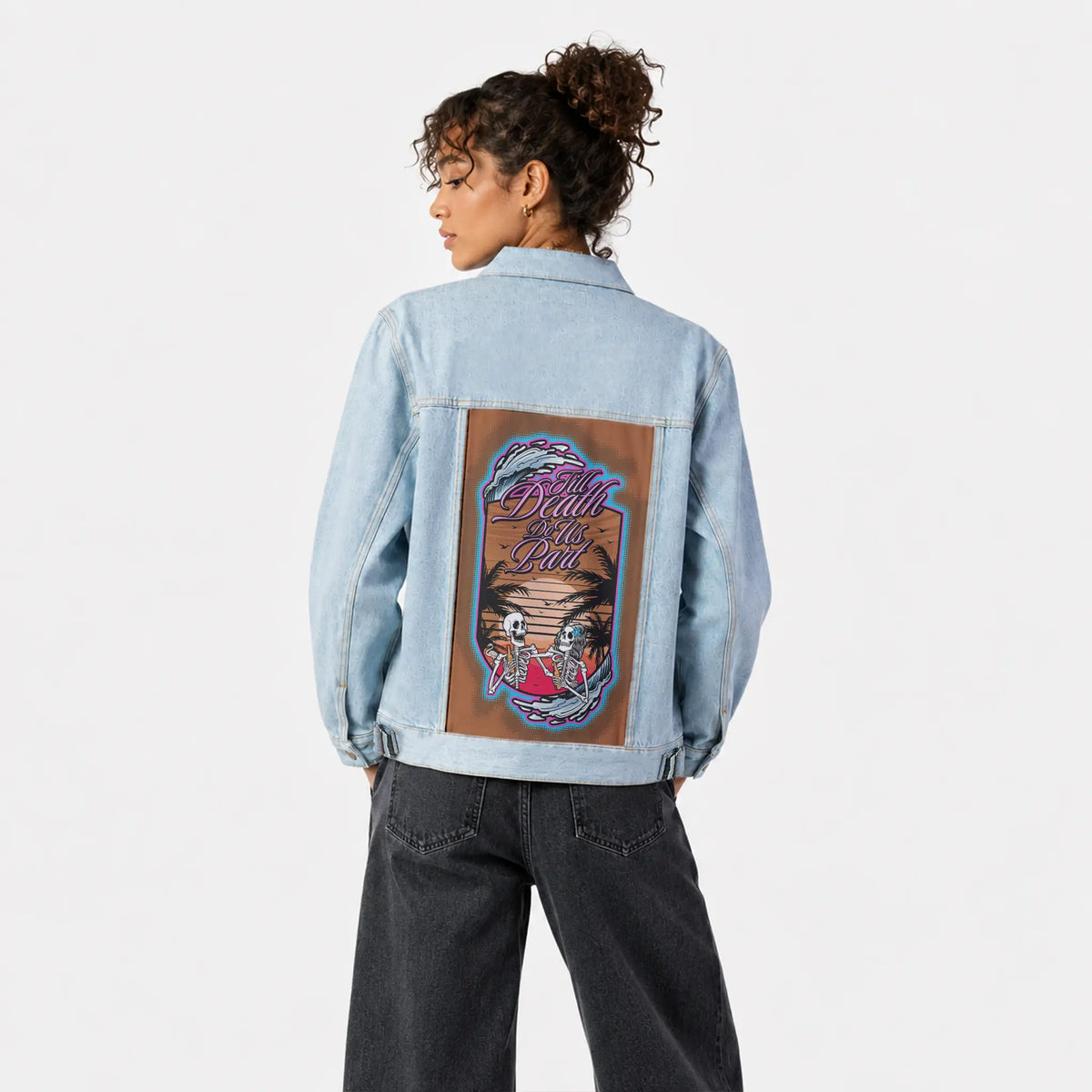 togetherforever patch on female og denim jacket in oceanside