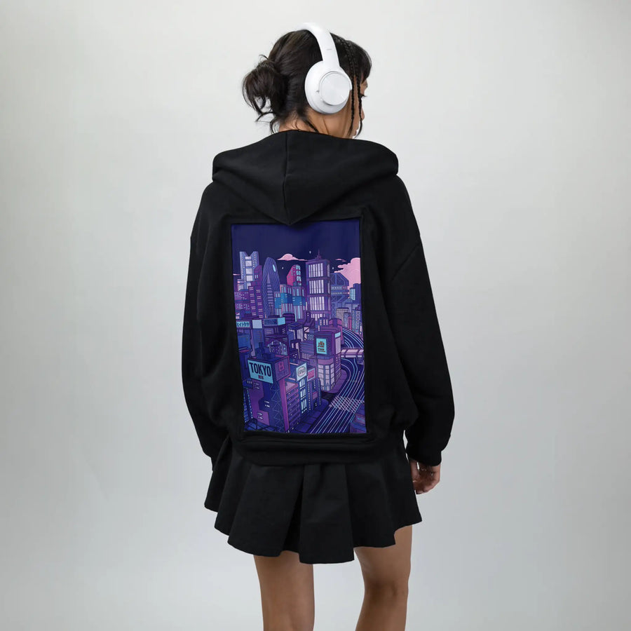 tokyonight patch on female essential zip hoodie in after hours