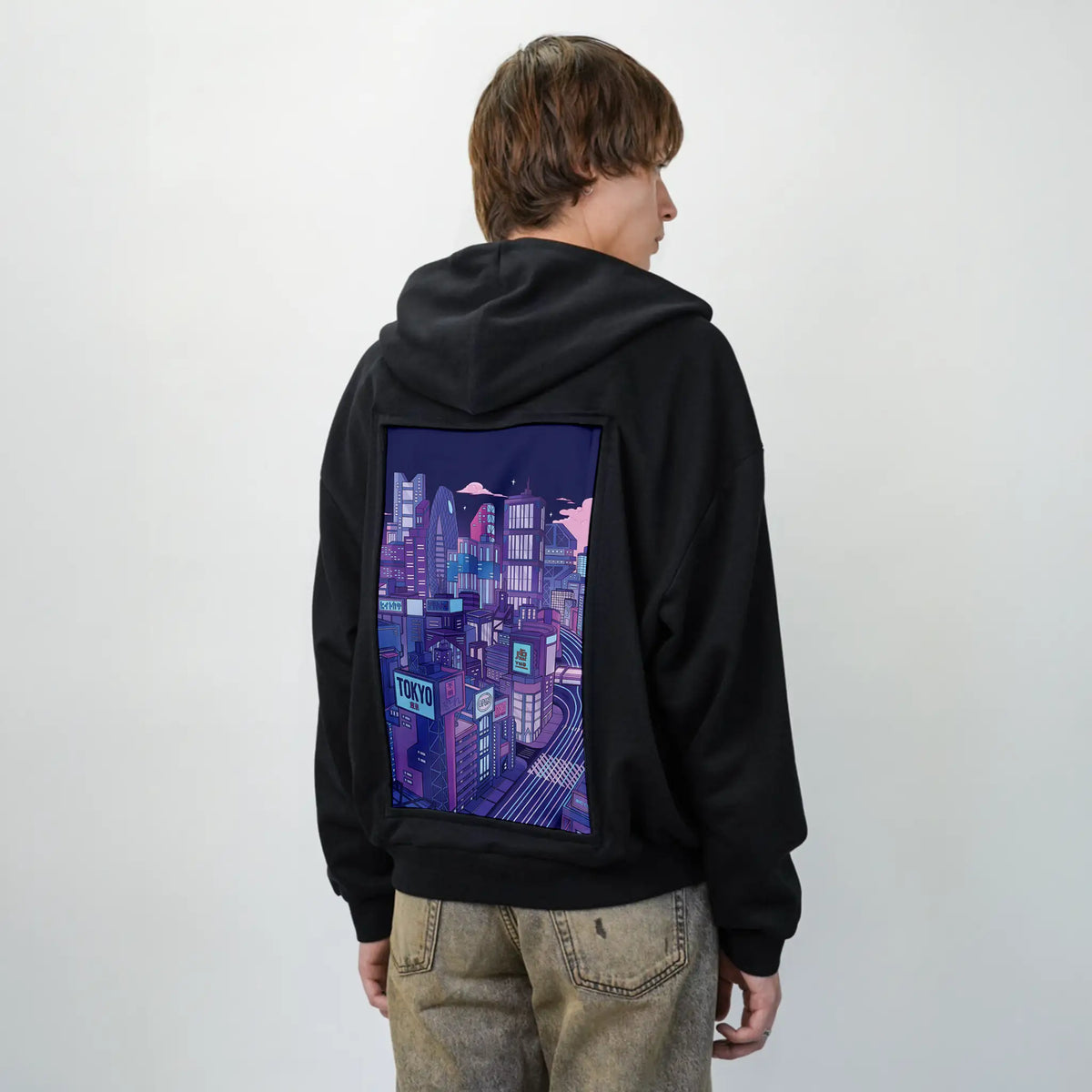 tokyonight patch on male essential zip hoodie in after hours
