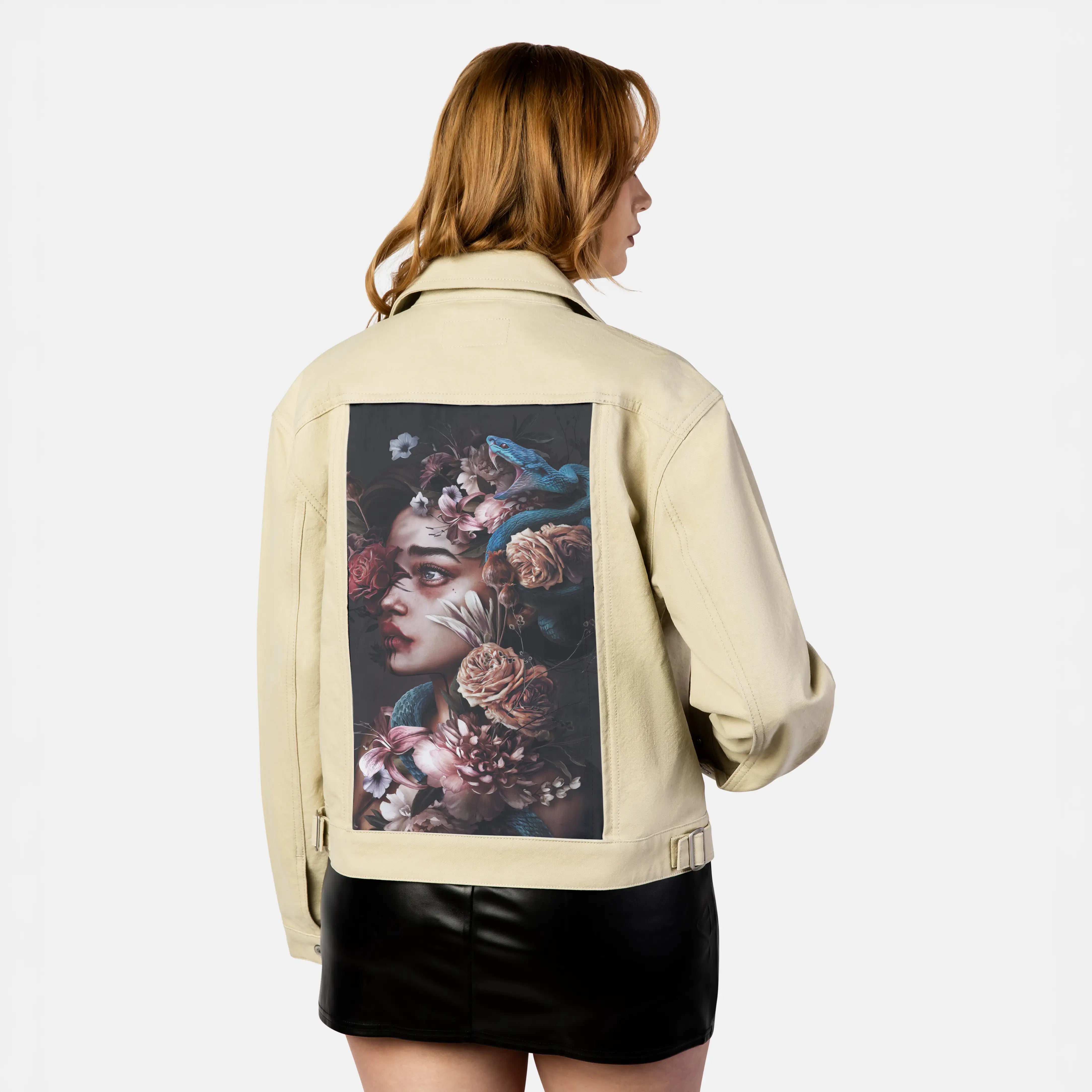 toxic patch on female atelier canvas jacket in tan