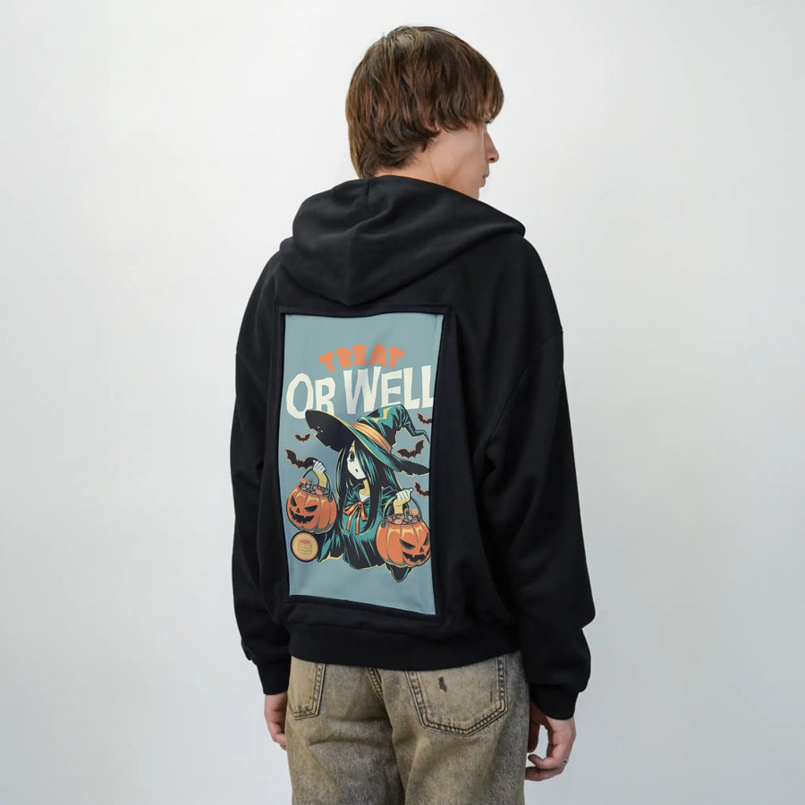 treatorwell patch on male essential zip hoodie in after hours