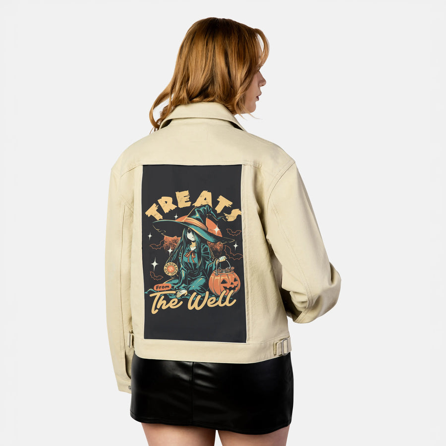 treatthewell patch on female atelier canvas jacket in tan