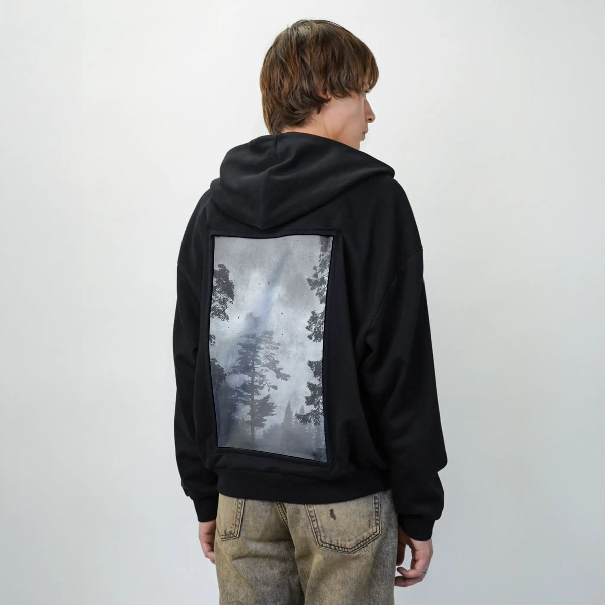 treescape patch on male essential zip hoodie in after hours