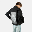 treescape patch on male og denim jacket in raven