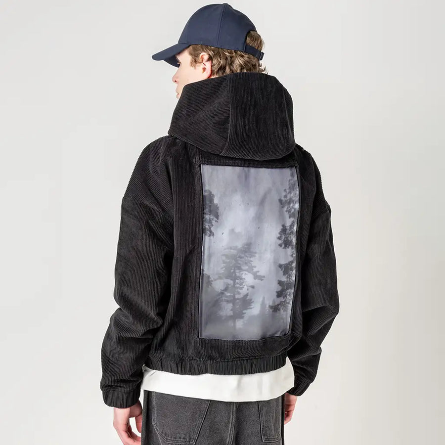 treescape patch on male retro cord hoodie in onyx