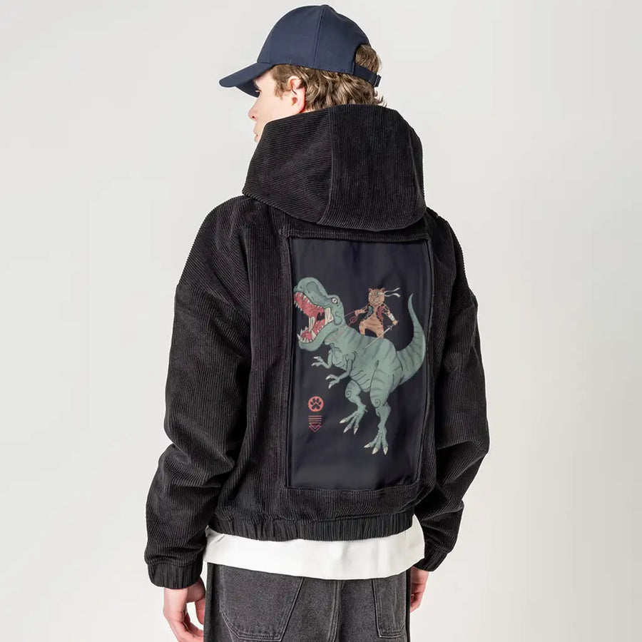 trexcatana patch on male retro cord hoodie in onyx