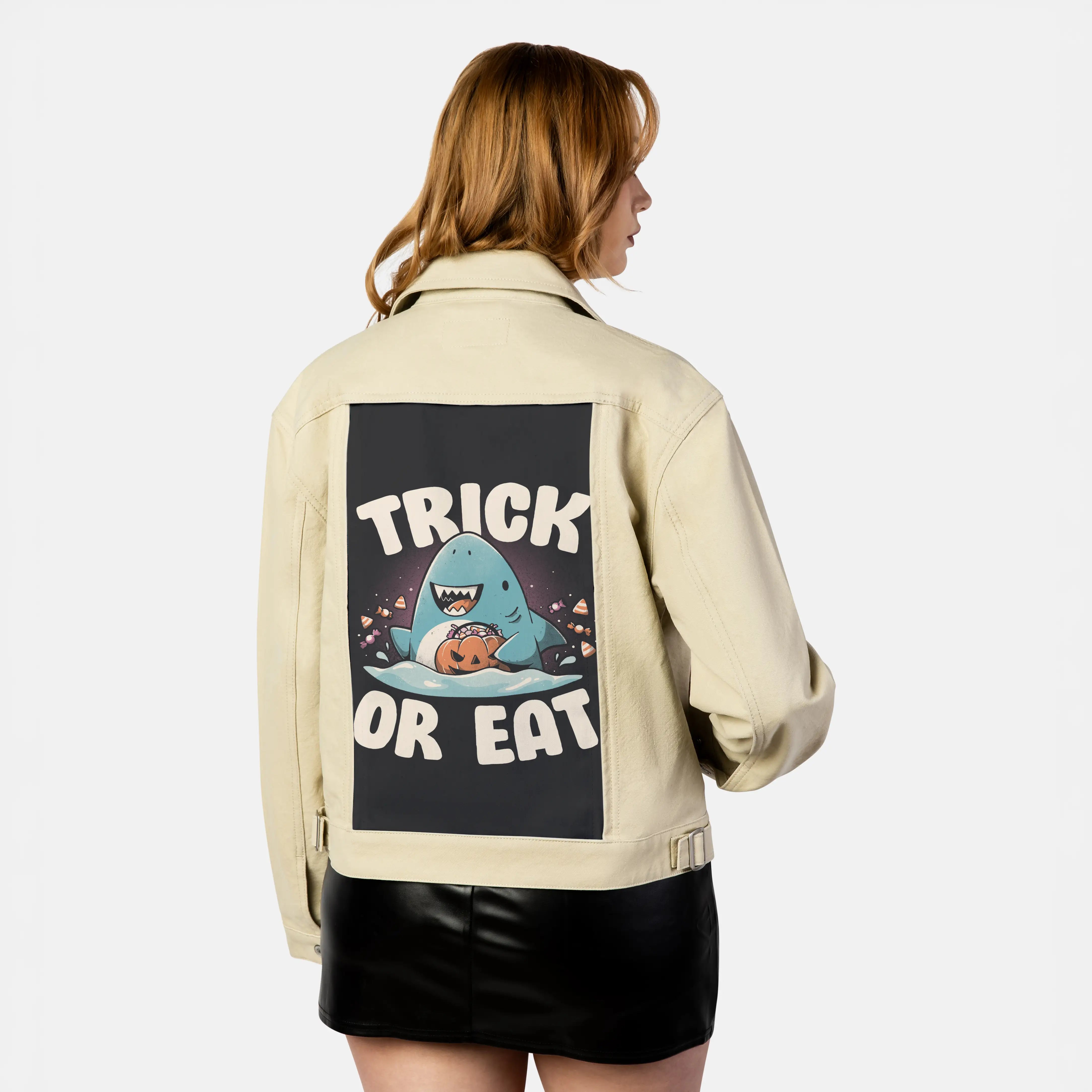 trickoreat patch on female atelier canvas jacket in tan