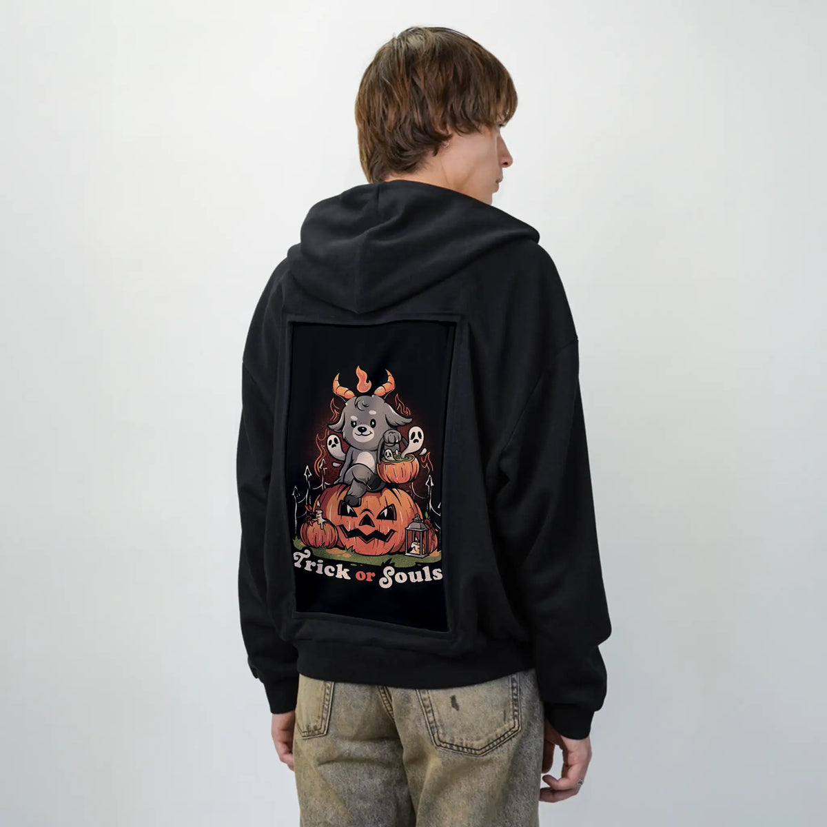 trickorsouls patch on male essential zip hoodie in after hours