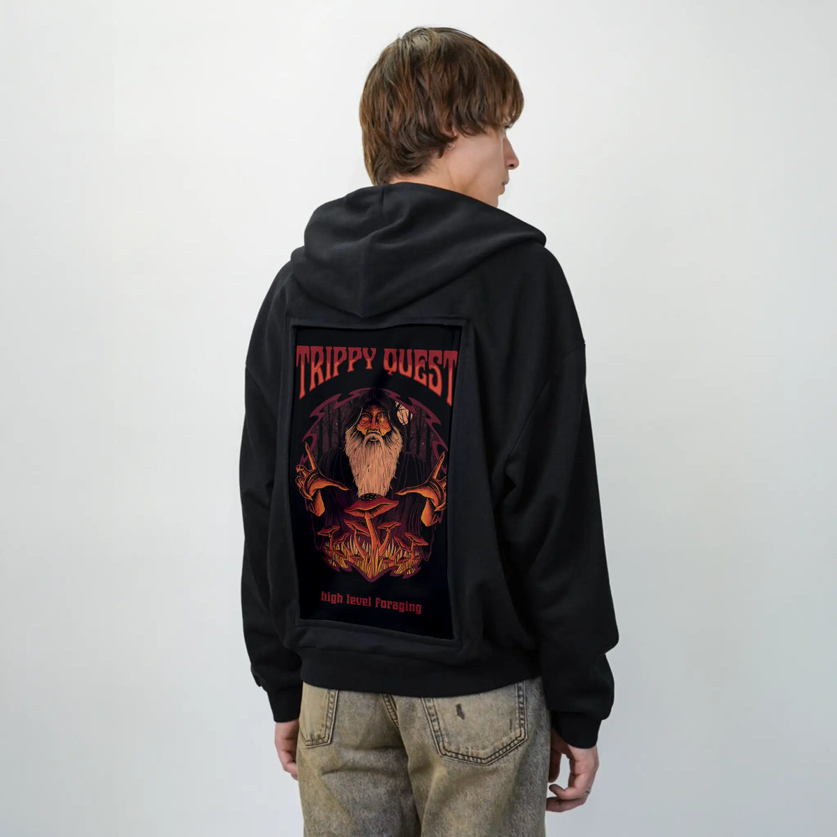 trippyquest patch on male essential zip hoodie in after hours
