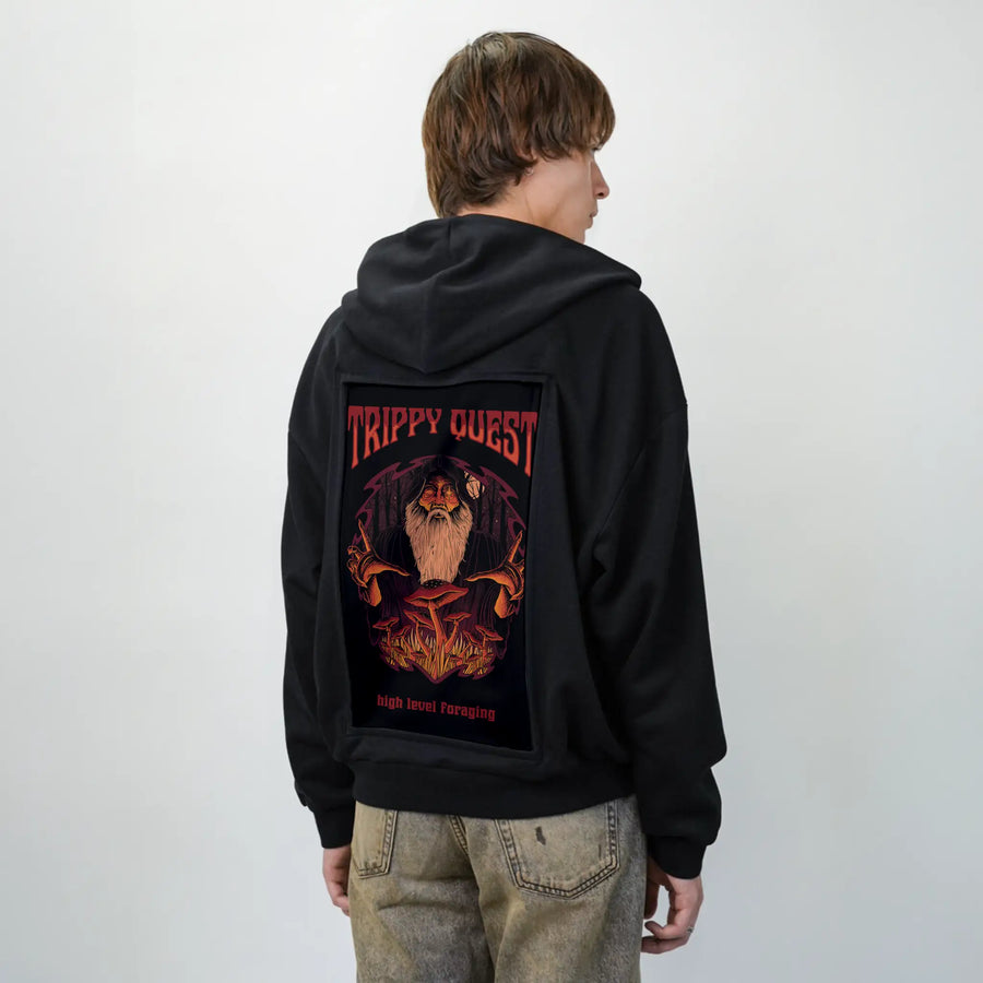 trippyquest patch on male essential zip hoodie in after hours