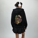 tropicalflamingo patch on female essential zip hoodie in after hours