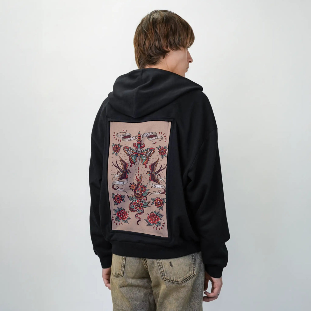 truelove patch on male essential zip hoodie in after hours