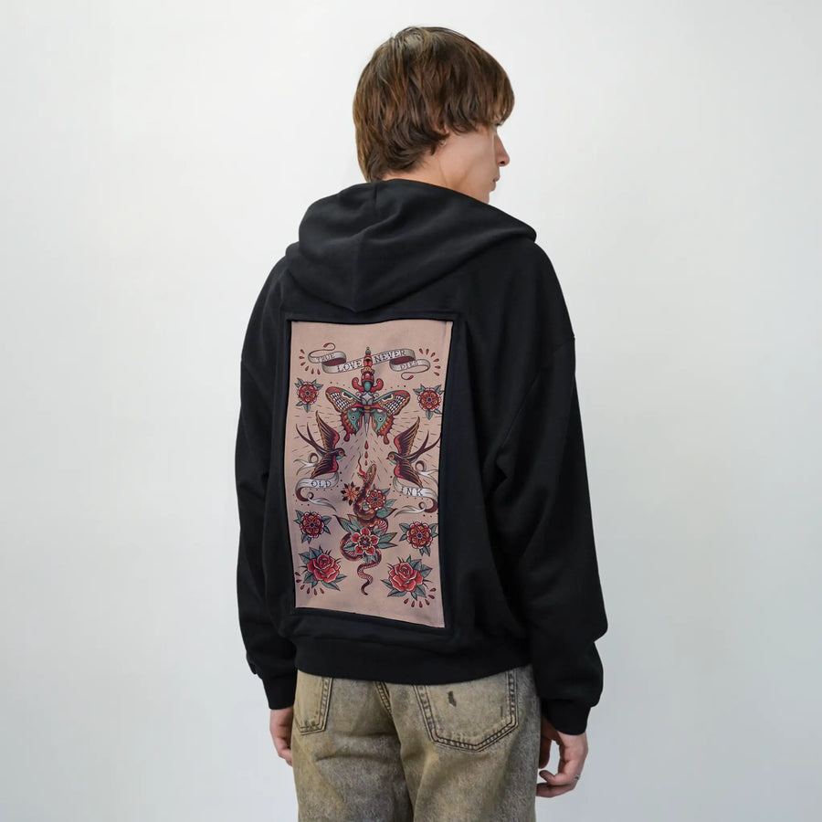 truelove patch on male essential zip hoodie in after hours
