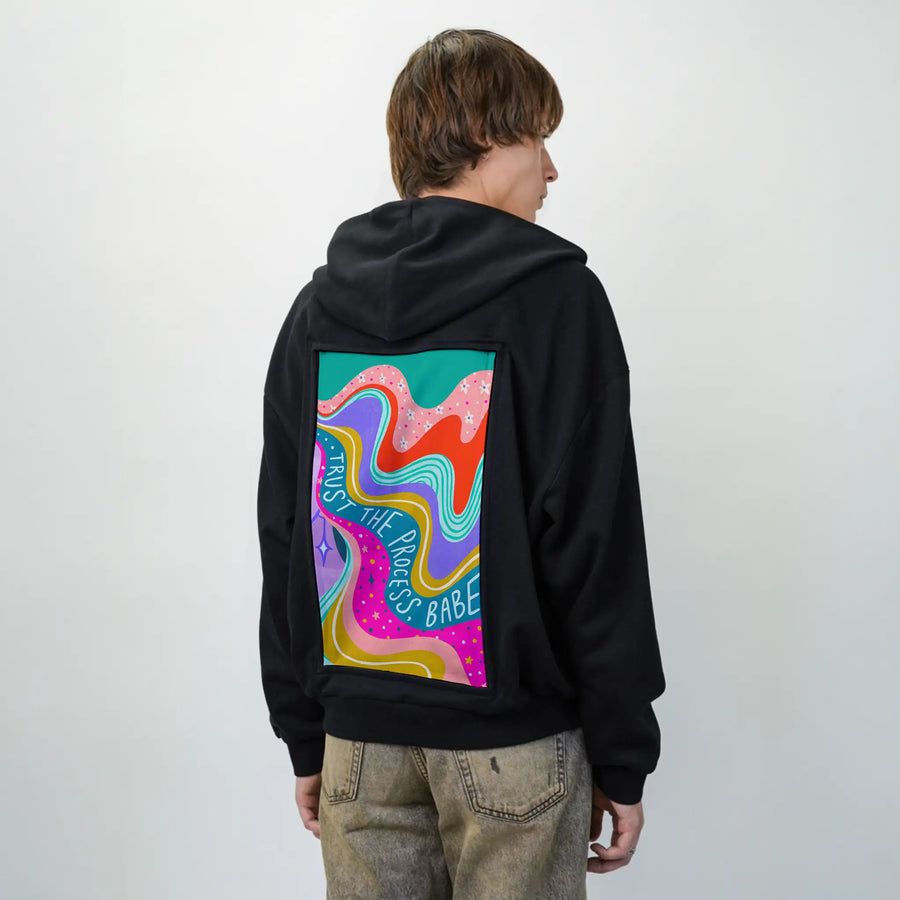 trusttheprocess patch on male essential zip hoodie in after hours