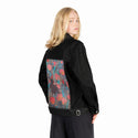 tulipblackcat patch on female og denim jacket in raven