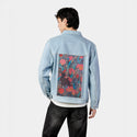 tulipblackcat patch on male og denim jacket in oceanside