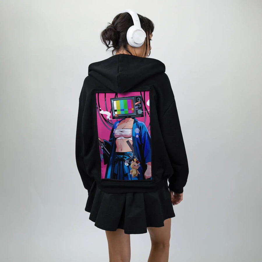 tvsamurai patch on female essential zip hoodie in after hours