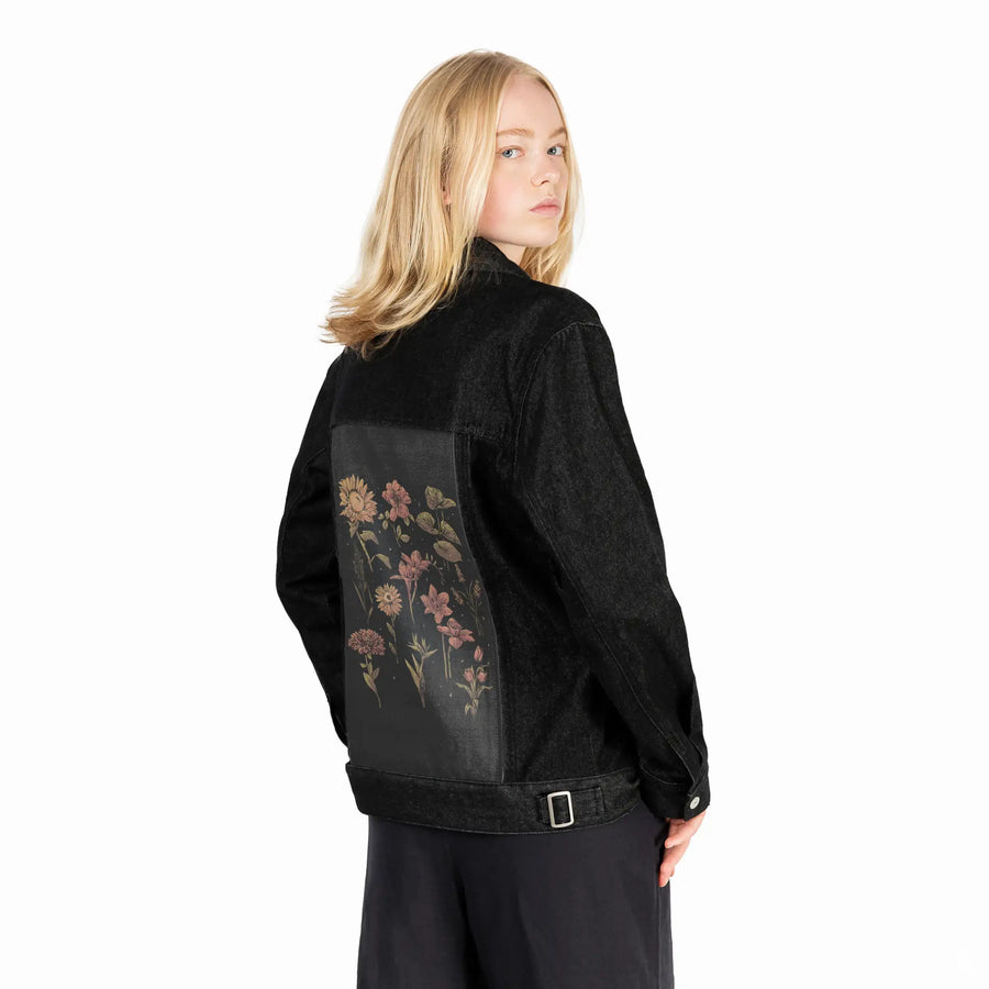 twilightbotanica patch on female og denim jacket in raven