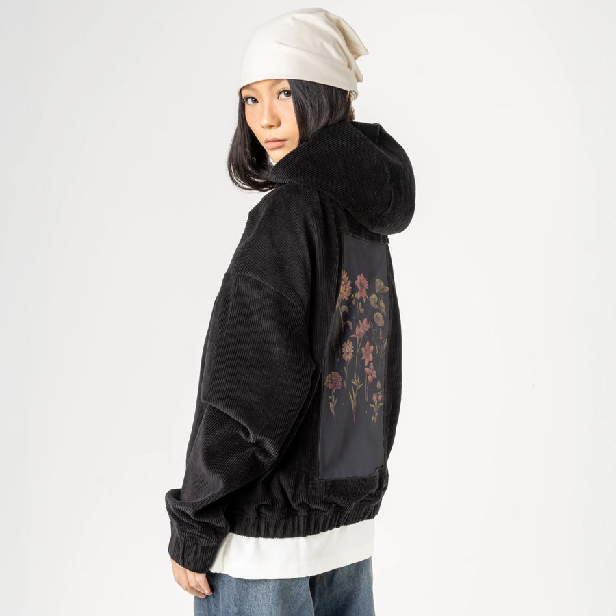 twilightbotanica patch on female retro cord hoodie in onyx