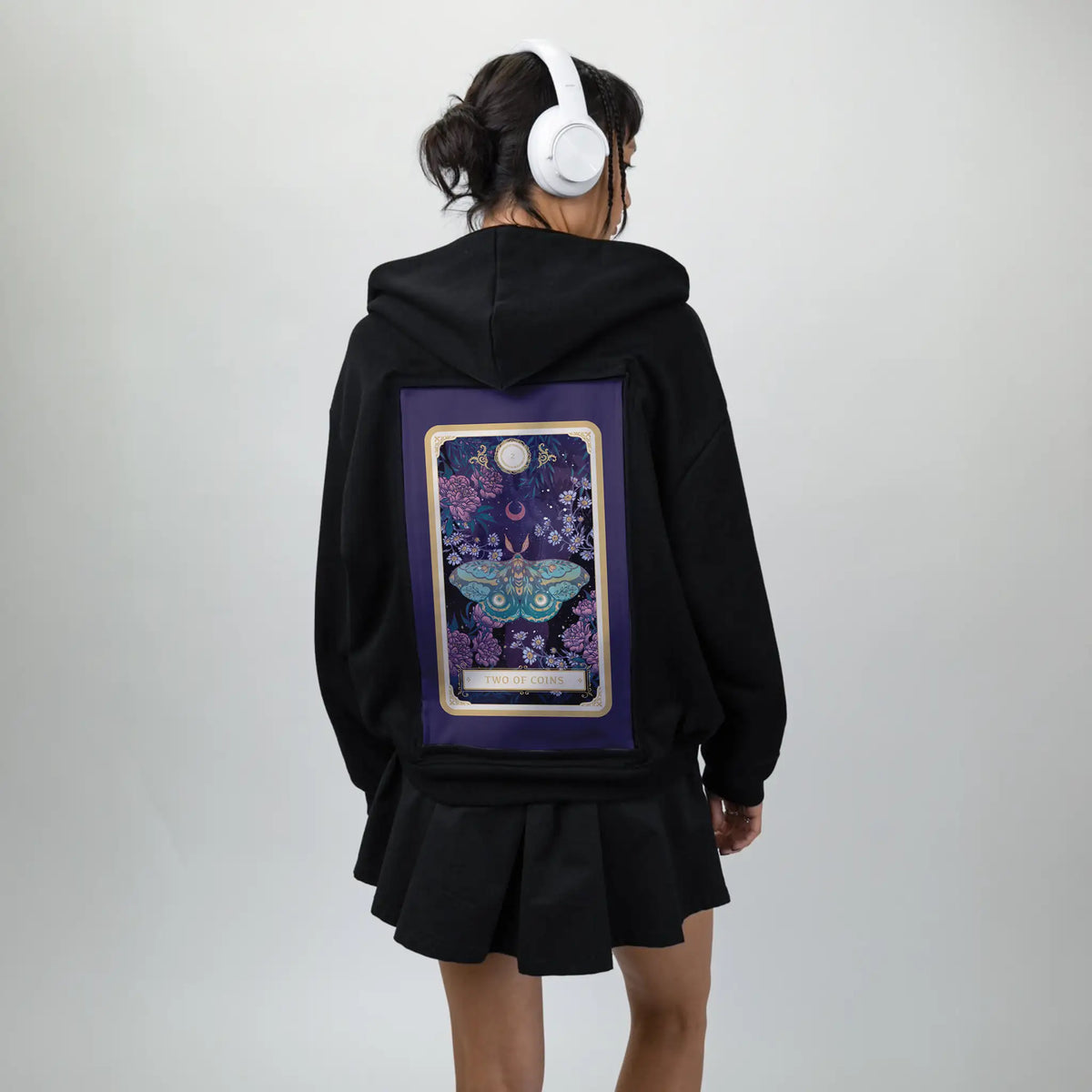 twoofcoins patch on female essential zip hoodie in after hours
