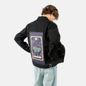 twoofcoins patch on male og denim jacket in raven