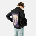 twoofwands patch on male og denim jacket in raven