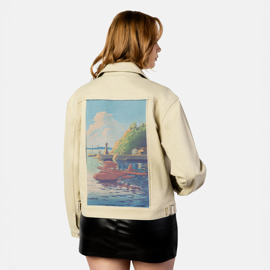 ukiyoesunsetplane patch on female atelier canvas jacket in tan