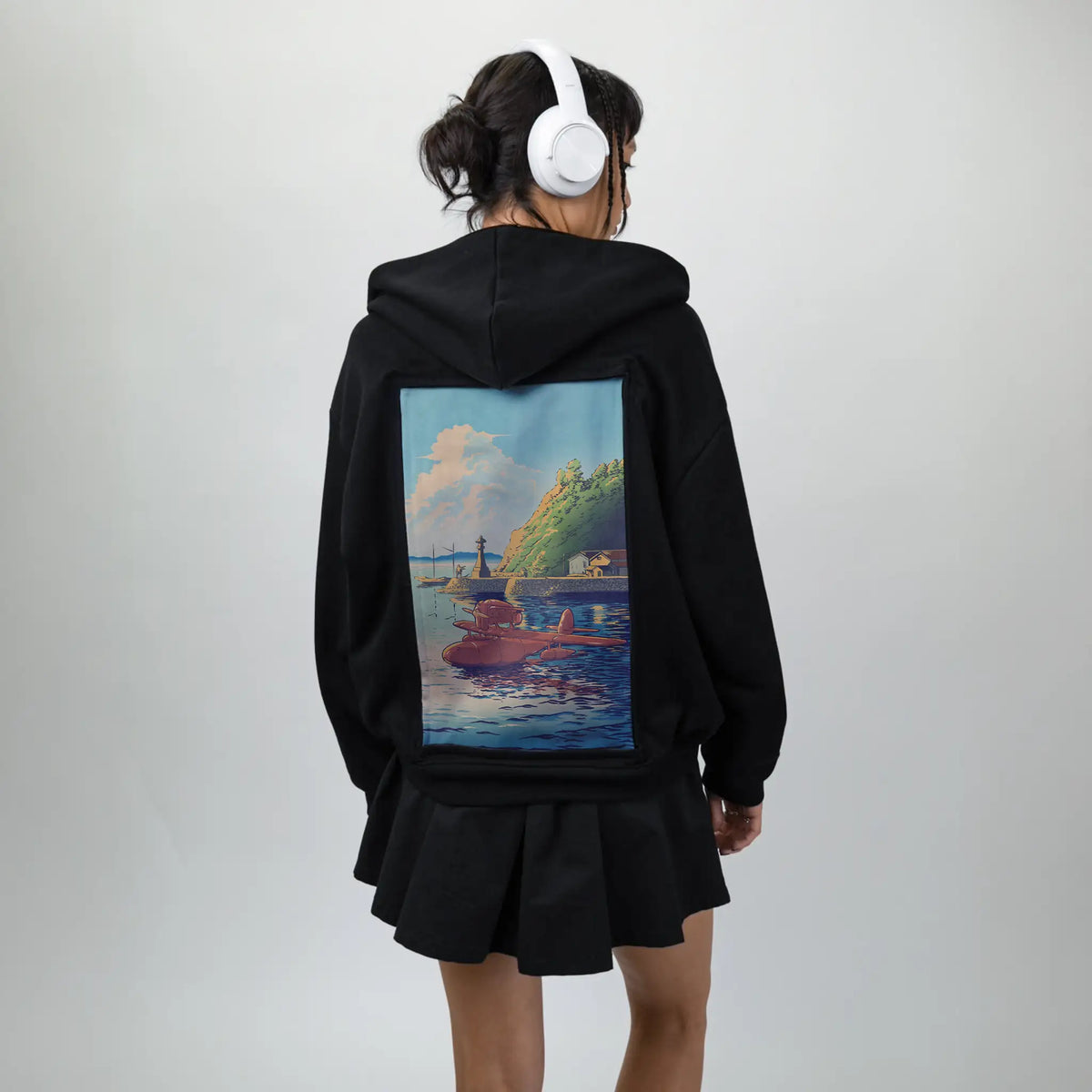 ukiyoesunsetplane patch on female essential zip hoodie in after hours