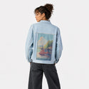 ukiyoesunsetplane patch on female og denim jacket in oceanside