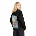 ukiyoesunsetplane patch on female og denim jacket in raven