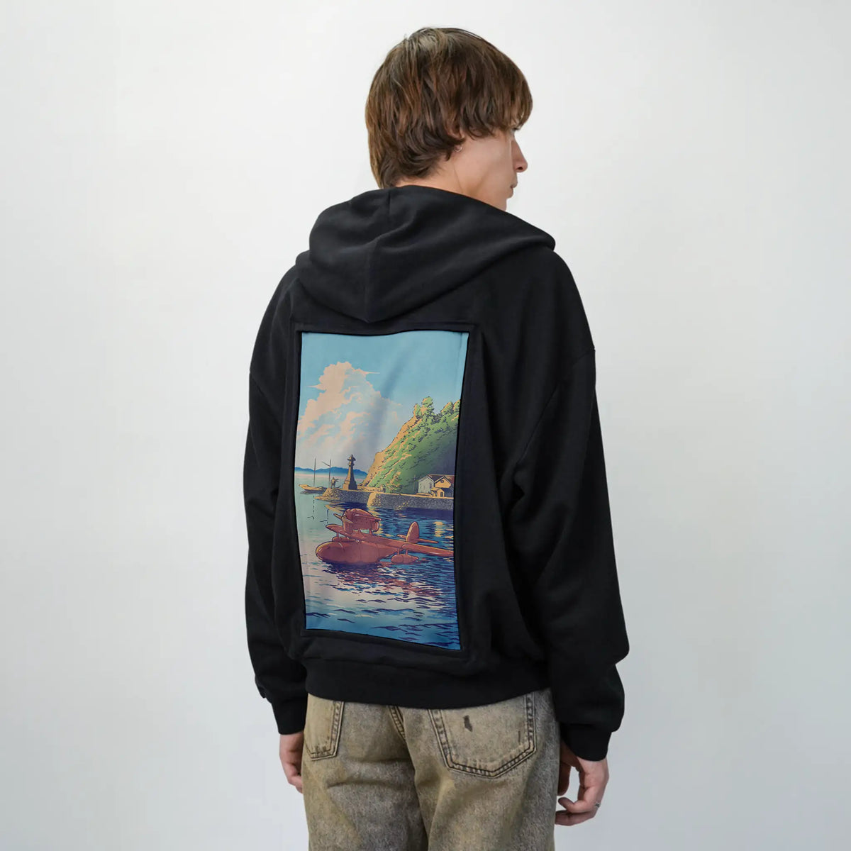 ukiyoesunsetplane patch on male essential zip hoodie in after hours