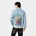 ukiyoesunsetplane patch on male og denim jacket in oceanside