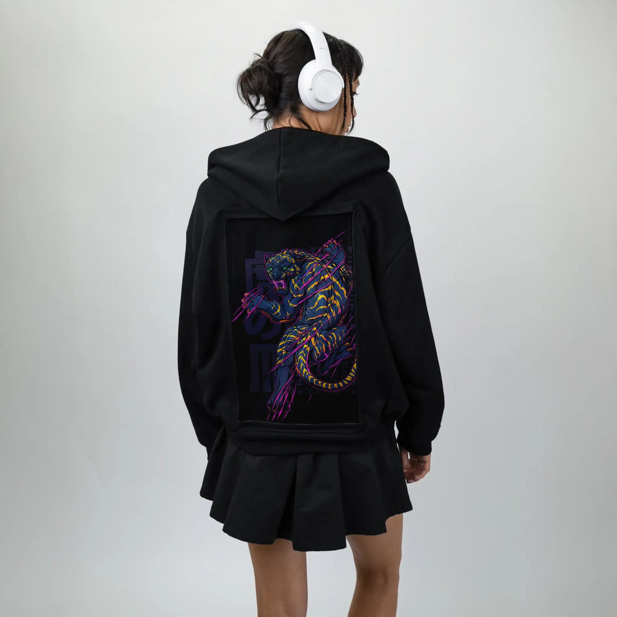 ultrapinktiger patch on female essential zip hoodie in after hours