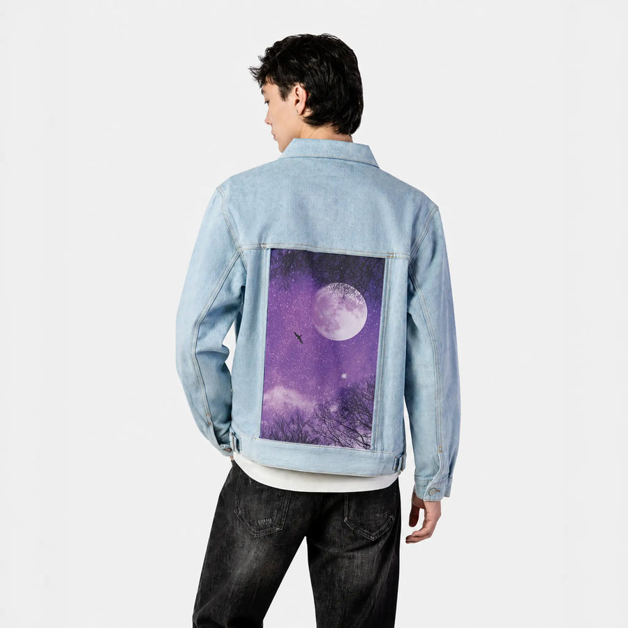 ultravioletnight patch on male og denim jacket in oceanside