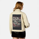 unabletopickamovie patch on female atelier canvas jacket in tan