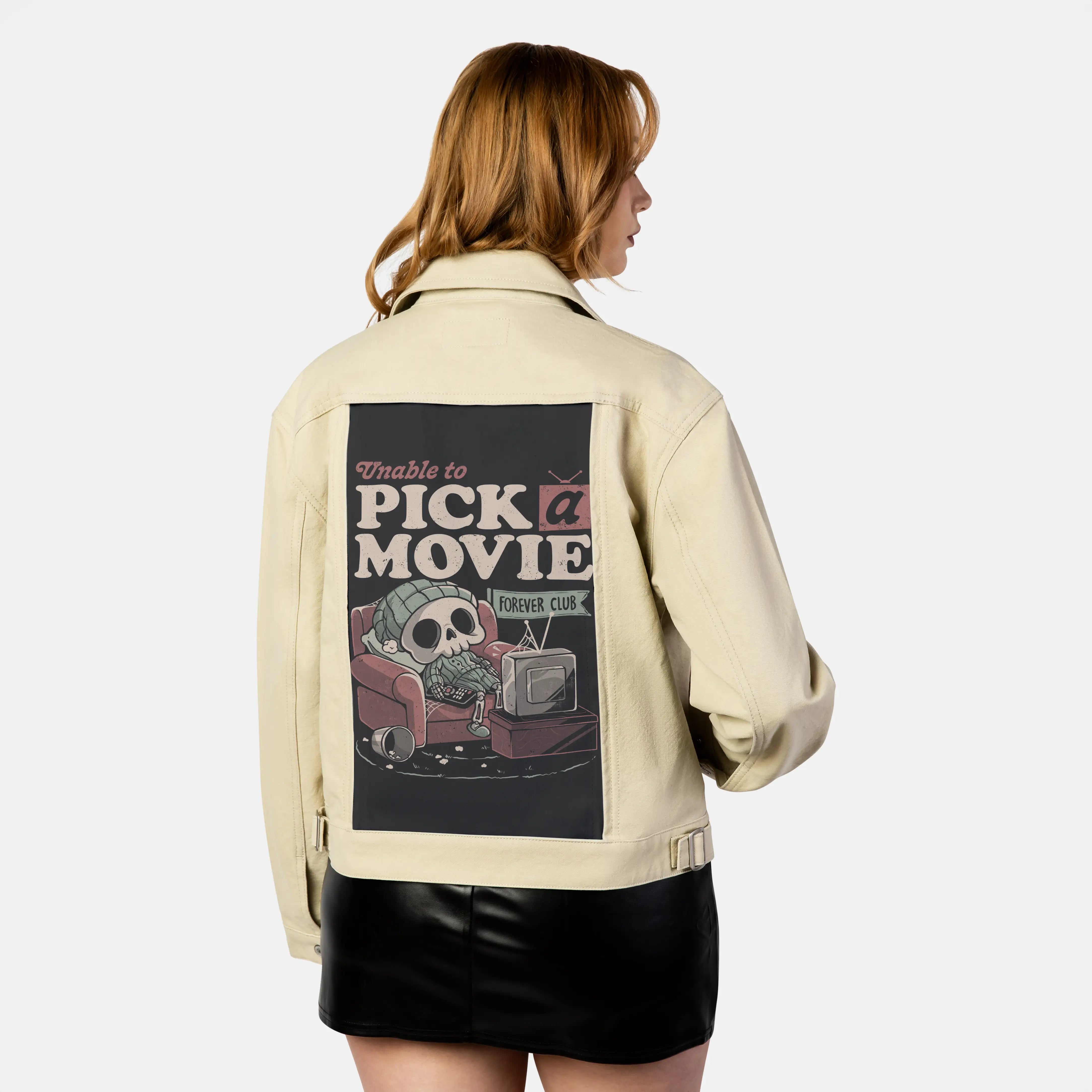 unabletopickamovie patch on female atelier canvas jacket in tan