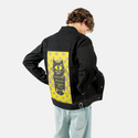 understand patch on male og denim jacket in raven