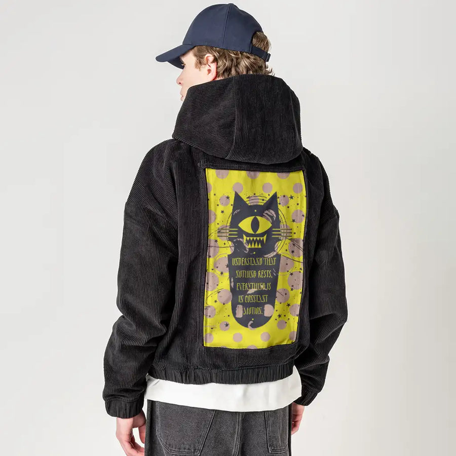 understand patch on male retro cord hoodie in onyx