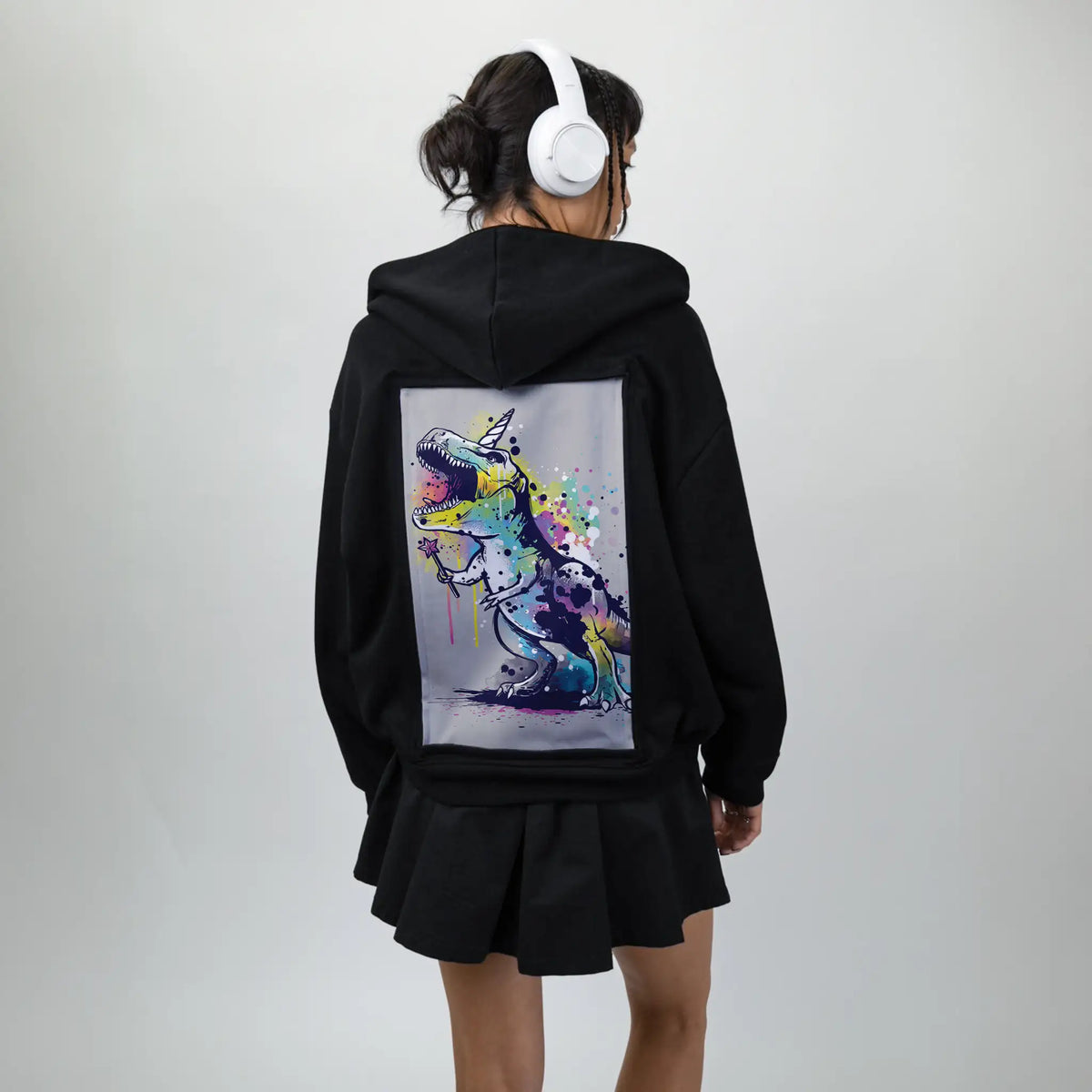 unicornasaurus patch on female essential zip hoodie in after hours