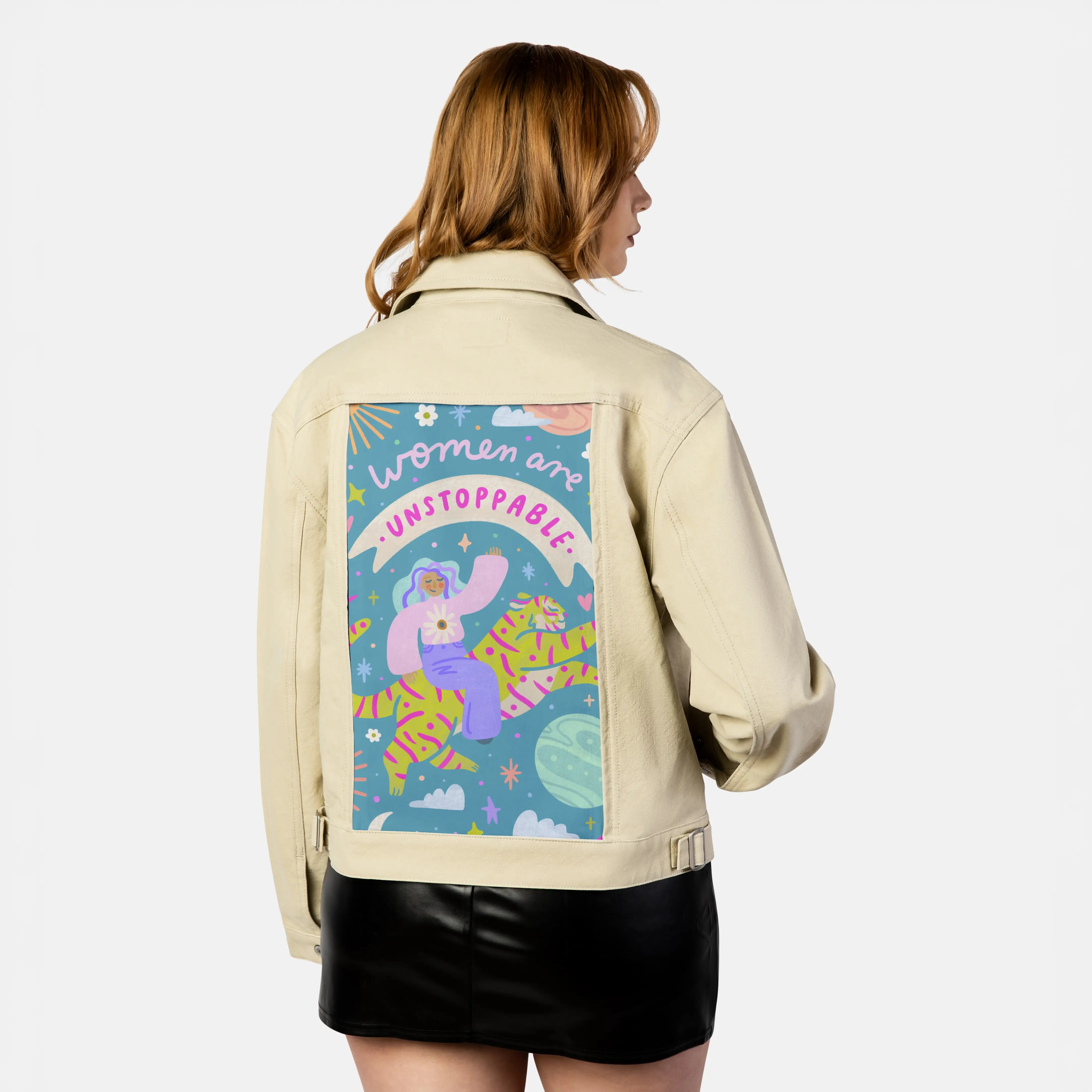 unstoppablewomen patch on female atelier canvas jacket in tan