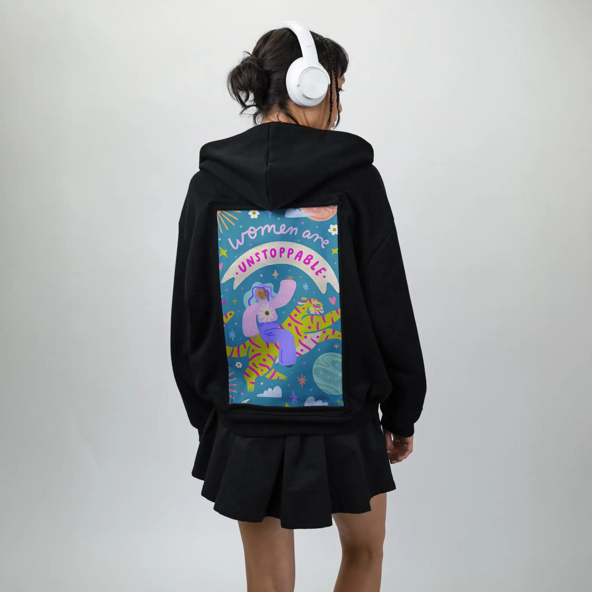 unstoppablewomen patch on female essential zip hoodie in after hours