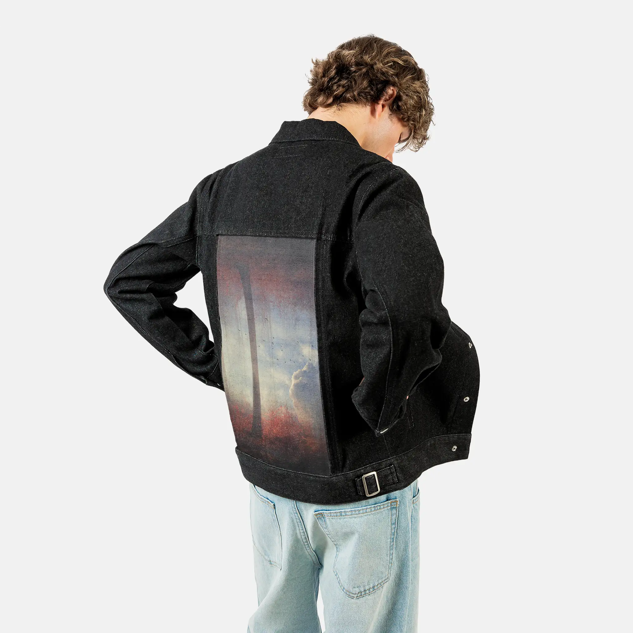 untitleddream patch on male og denim jacket in raven