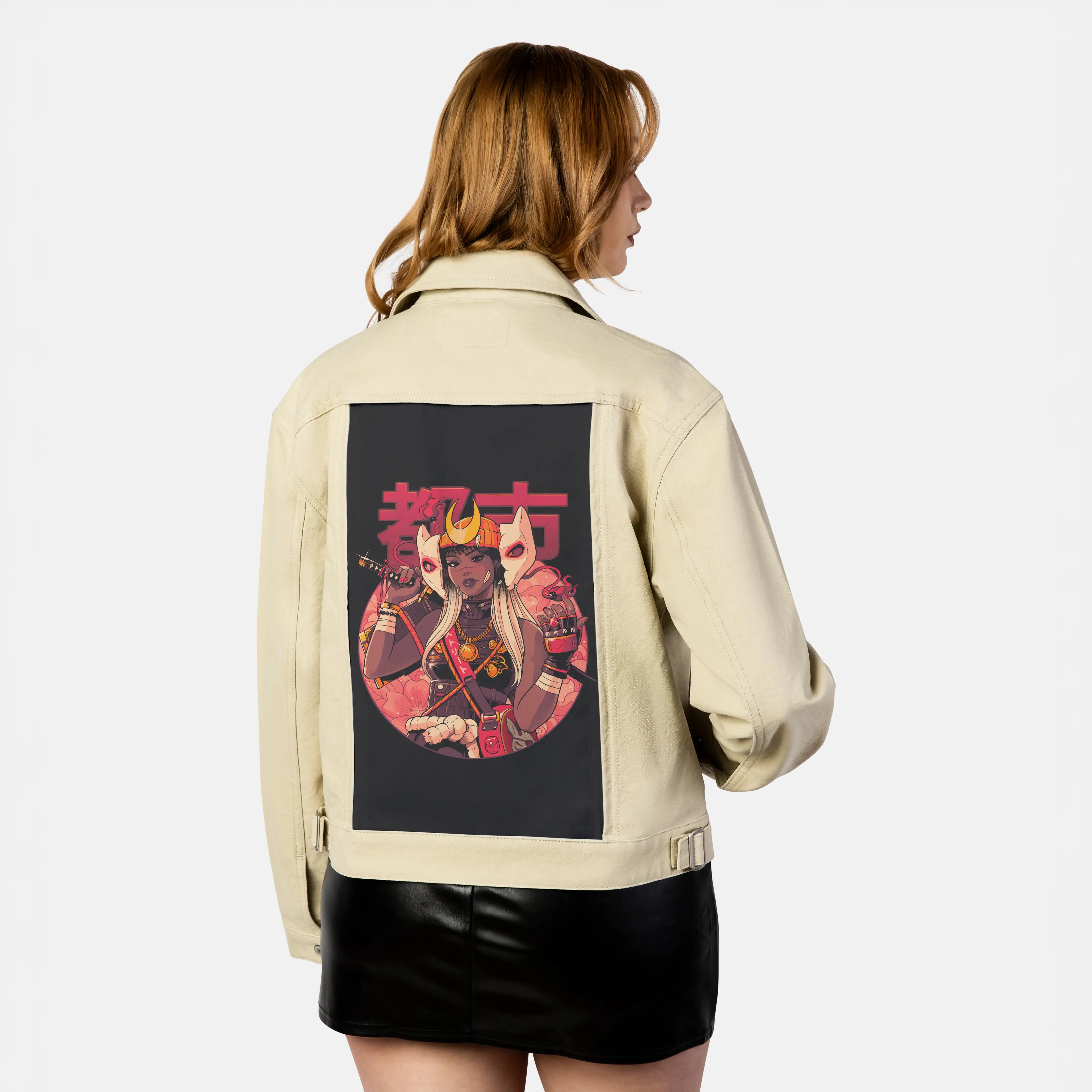 urbansamurai patch on female atelier canvas jacket in tan