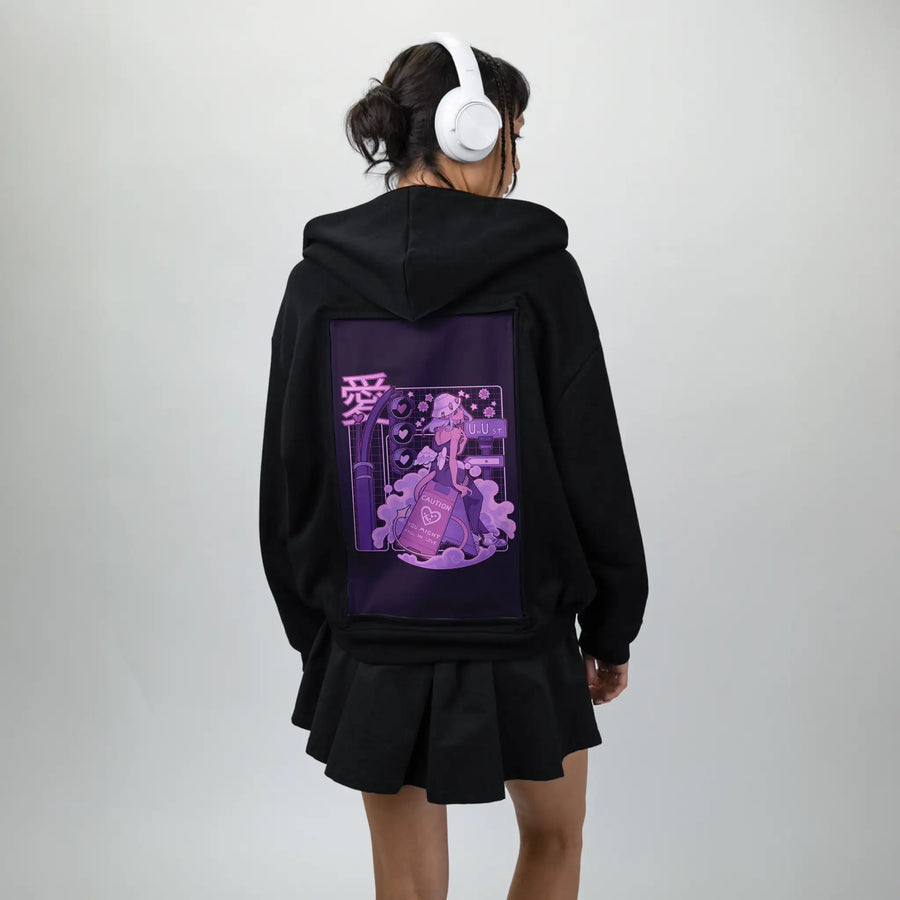 uwust patch on female essential zip hoodie in after hours